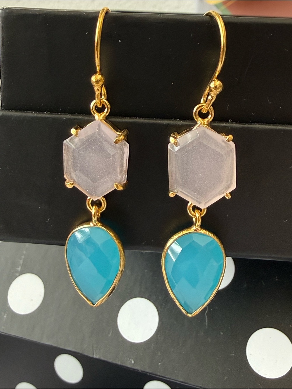 Gold-Tone Rose Quartz & Blue quartz Drop Earrings